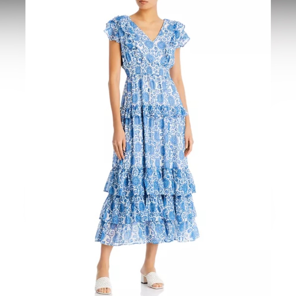 Aqua Blue and White Maxi Dress